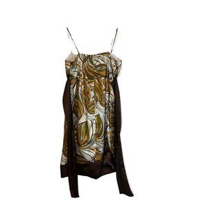 Vintage 90s Intrigue Empire Waist Dress Brown Geometric Self Tie dress